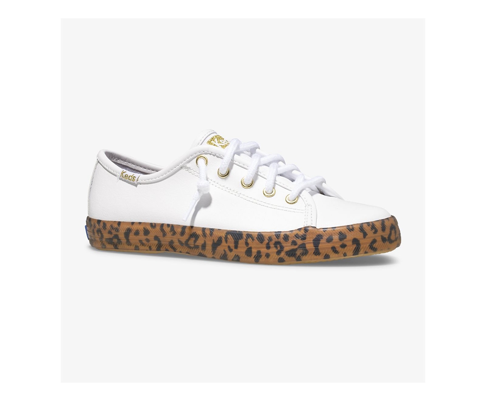 Zapatillas Keds Niños Blancas - Kickstart Leopard Foxing - 631-HBMCTY